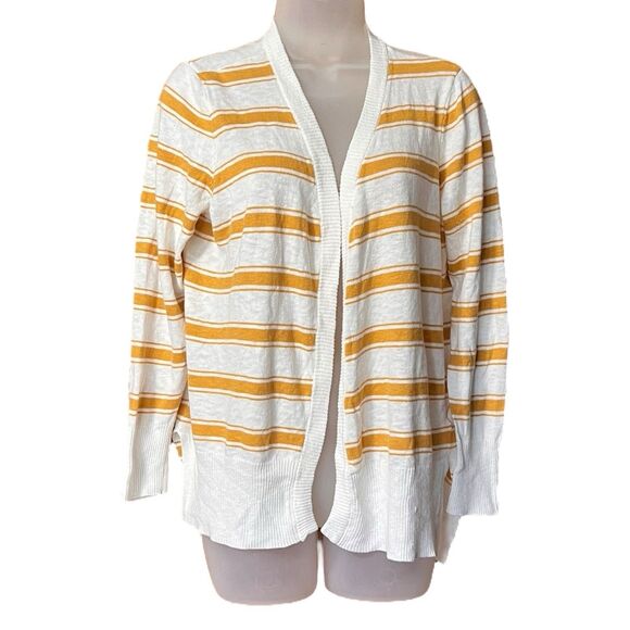 Maurice's Open Front Mustard Yellow Striped Cardigan Sz M Academia Twee Fall - Picture 1 of 7
